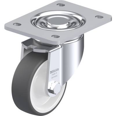 Roulette pivotante avec plaque de fixation, boîtier en métal, roulette en caoutchouc noir, adaptée aux déplacements de meubles ou d'appareils.