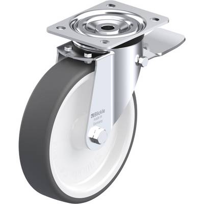 Roulette pivotante avec roue grise et support métallique, adaptée aux applications industrielles.