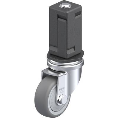 Petite roulette avec roue grise et boîtier rectangulaire noir, adaptée aux meubles ou aux appareils, offrant mobilité et stabilité.