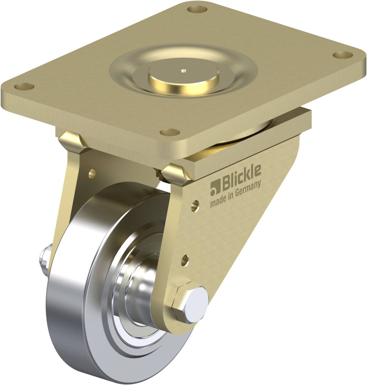 Rouleaux couleur laiton avec plateau rond, adaptés aux meubles et applications industrielles. Discrets et fonctionnels.