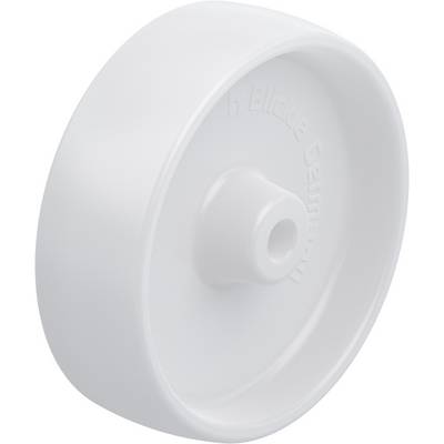 Une roue blanche en plastique à surface lisse, adaptée aux applications légères. Marquage 'Blickle Germany' sur le côté.