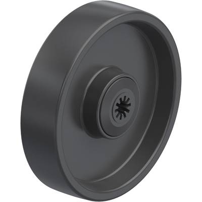 Roue noire avec une ouverture centrale et un motif dentelé autour du centre, probablement une pièce d'un dispositif mécanique.