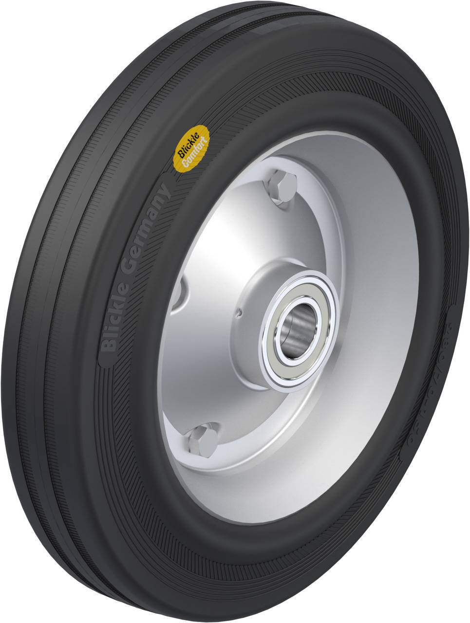 Roues en métal et en caoutchouc portant l'inscription 'Blickle Germany,' spécialement conçues pour les appareils de transport.