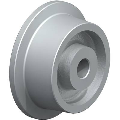 Une roue ou un disque métallique argenté isolé, probablement partie intégrante d'un dispositif mécanique.