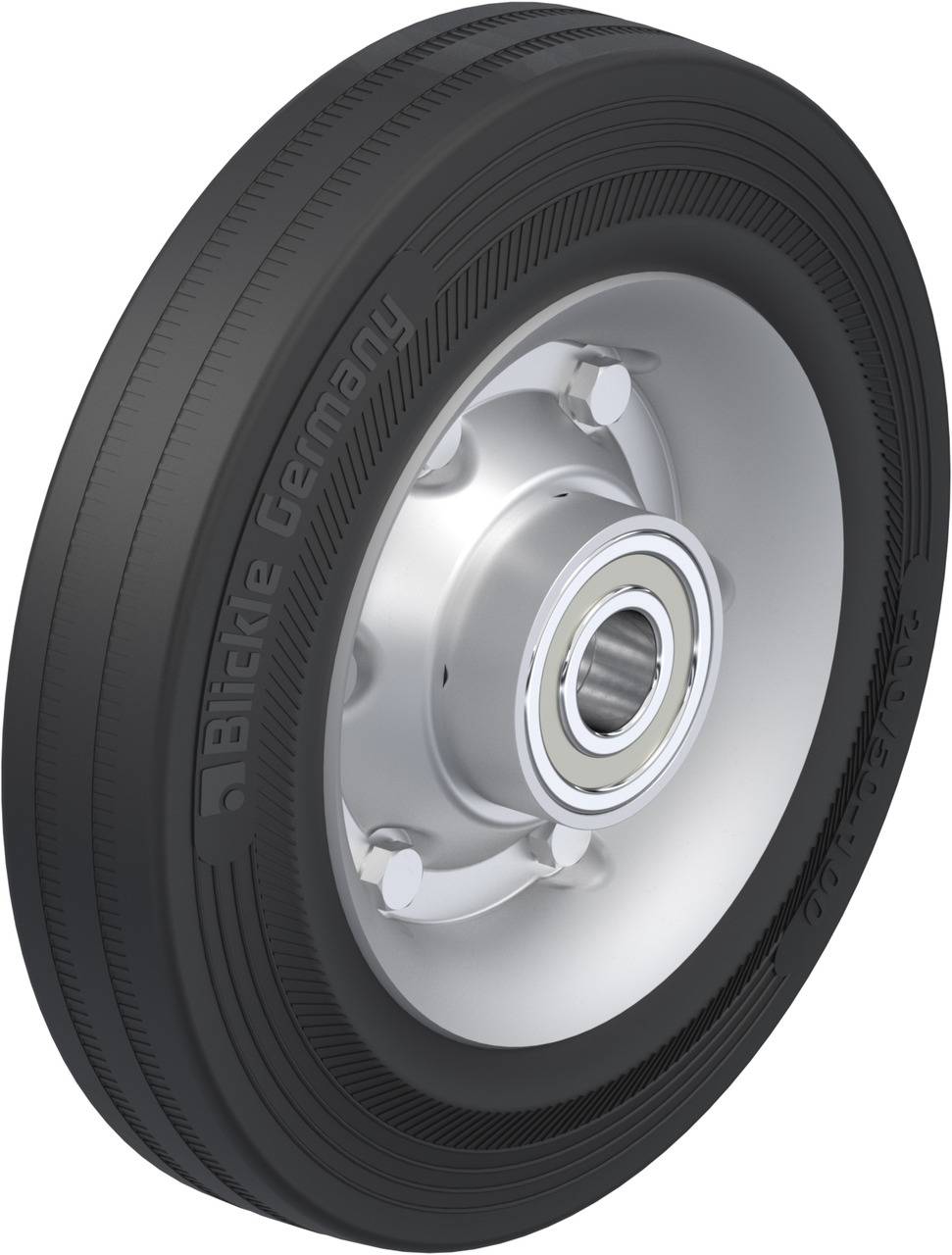 Roue industrielle de manutention lourde avec pneu en caoutchouc robuste et roue métallique stable, conçue pour une capacité de charge élevée et une durabilité maximale.