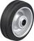 Roue en caoutchouc noir avec jante argentée. Adaptée aux appareils de transport et à la construction mécanique, offre une mobilité stable et robuste.