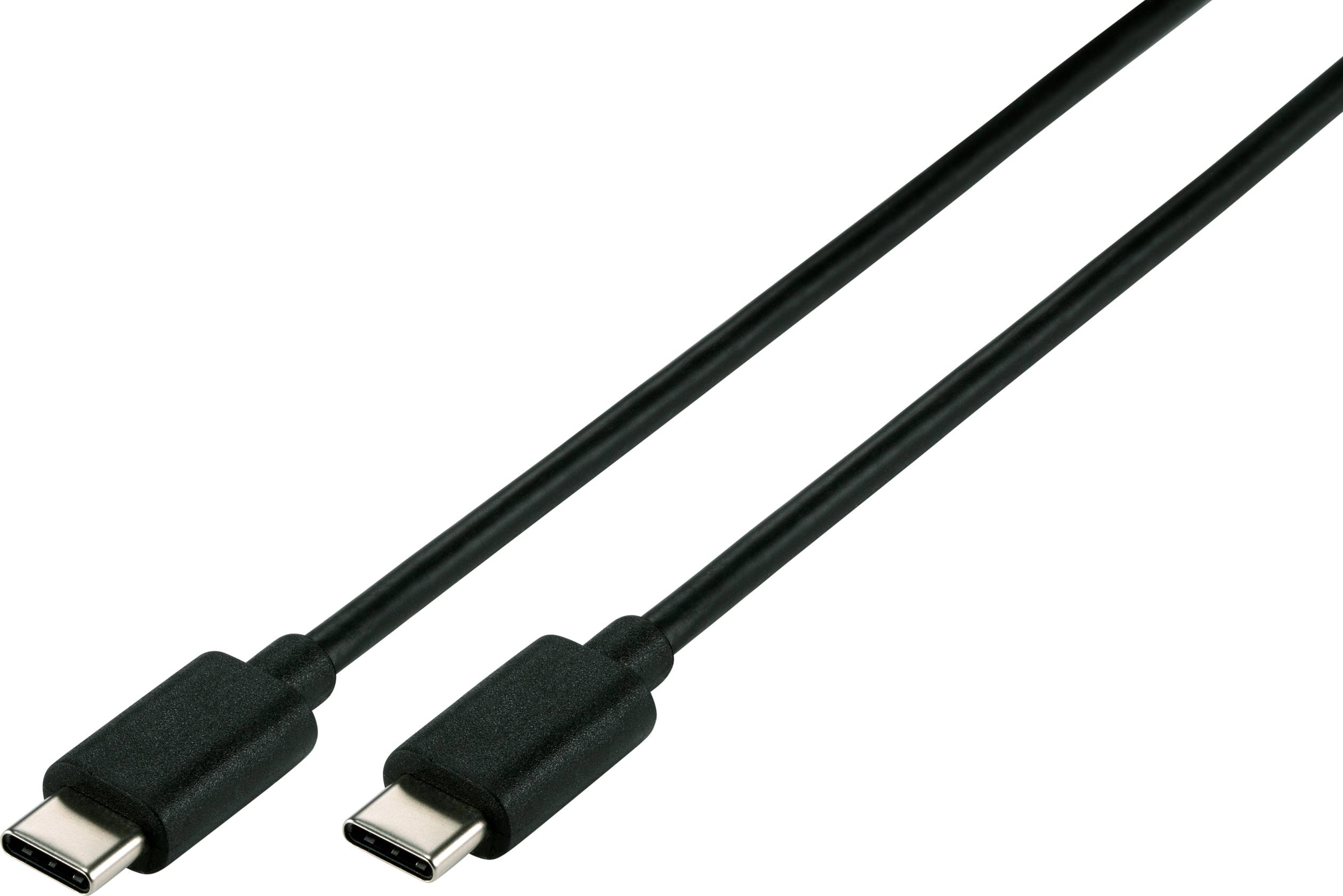 Deux câbles USB-C noirs en gros plan, disposés en parallèle, avec des connecteurs à chaque extrémité.