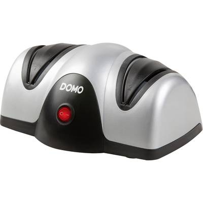 Affûteur de couteaux électrique avec boîtier gris, bouton rouge et logo 'DOMO' à l'avant.