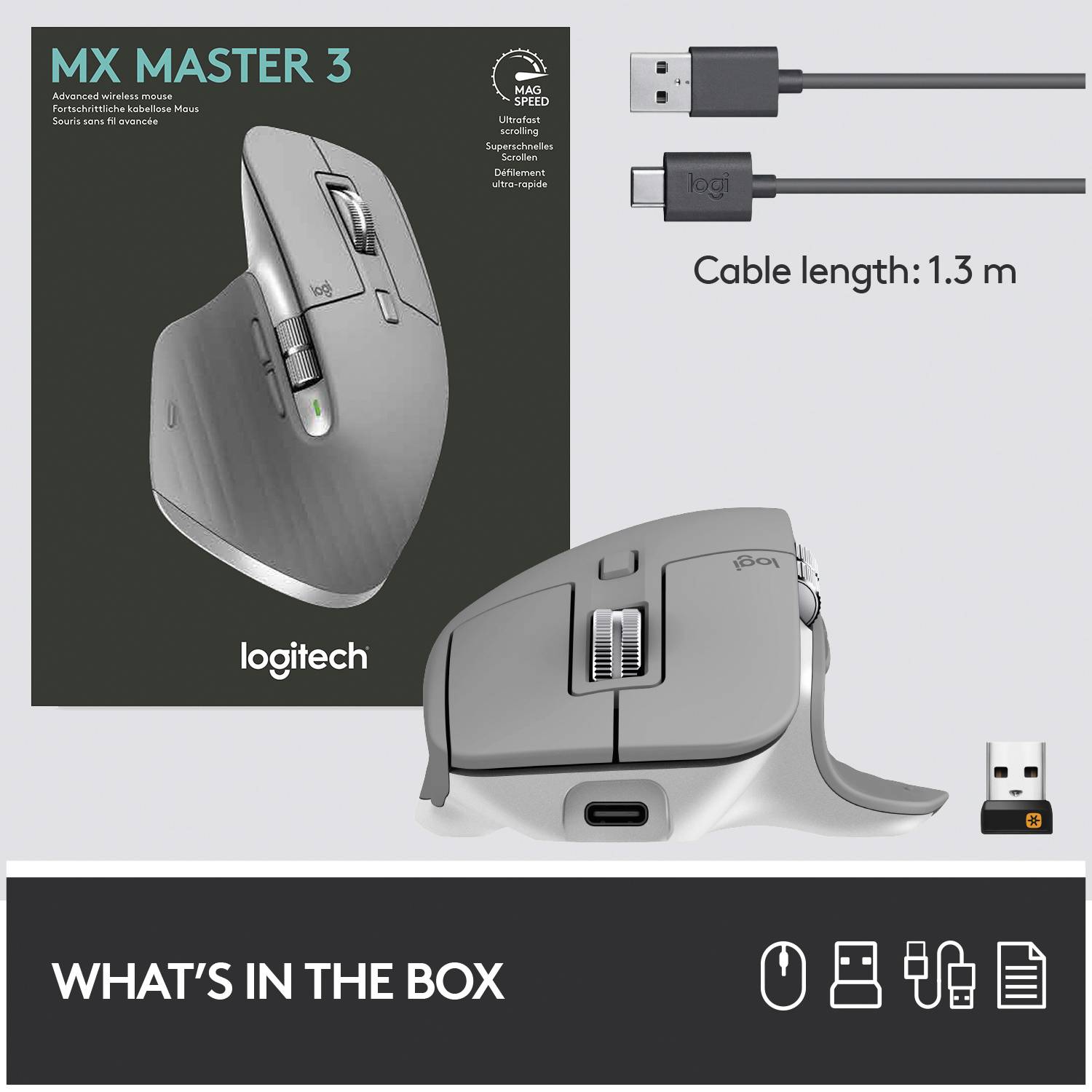 Logitech MX Master 3 Advanced Souris ergonomique Bluetooth, radio laser gris 7 Boutons 4000 dpi ergonomique, rechargeabl-13