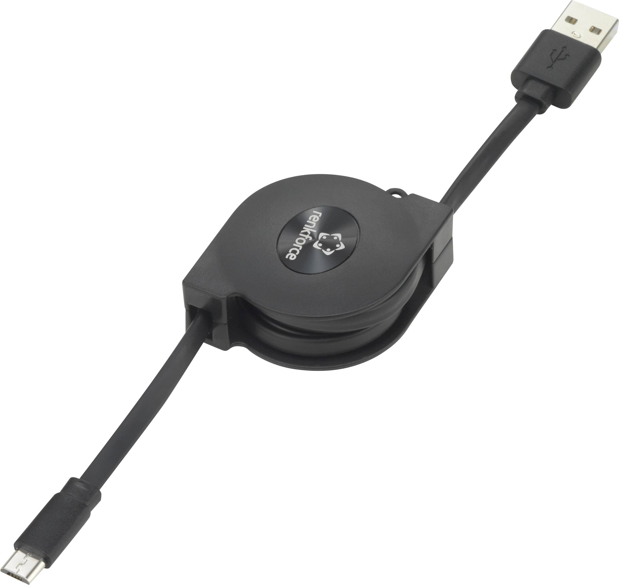 Adaptateur USB extensible noir et blanc avec connecteur USB sur le côté droit et Micro-USB sur le côté gauche.