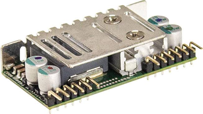 Un composant électronique métallique avec plusieurs condensateurs et bornes, possiblement un régulateur de tension ou un module.