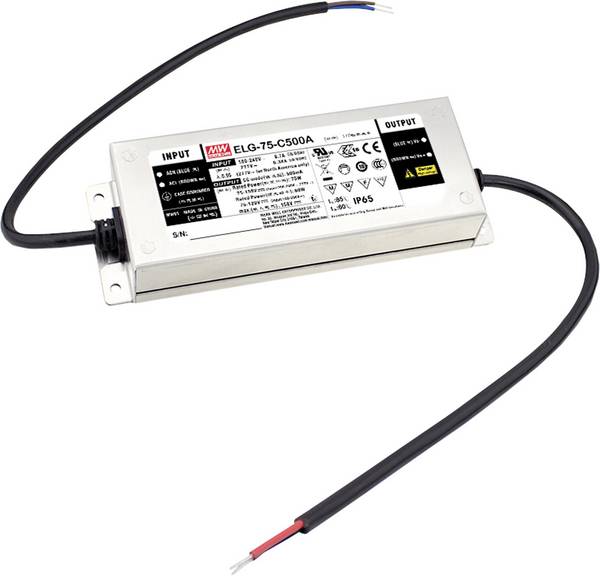 MEAN WELL ELG-75-C1050B-3Y Driver de LED  à courant constant 74.55 W 1050 mA 35 - 71 V/DC fonction dimmeur 3 en 1, dimmable, montage sur des surfaces inflammables, homologué pour les meubles, extérieur, circuit PFC, protection contre les surcharges, surtention 1 pc(s)