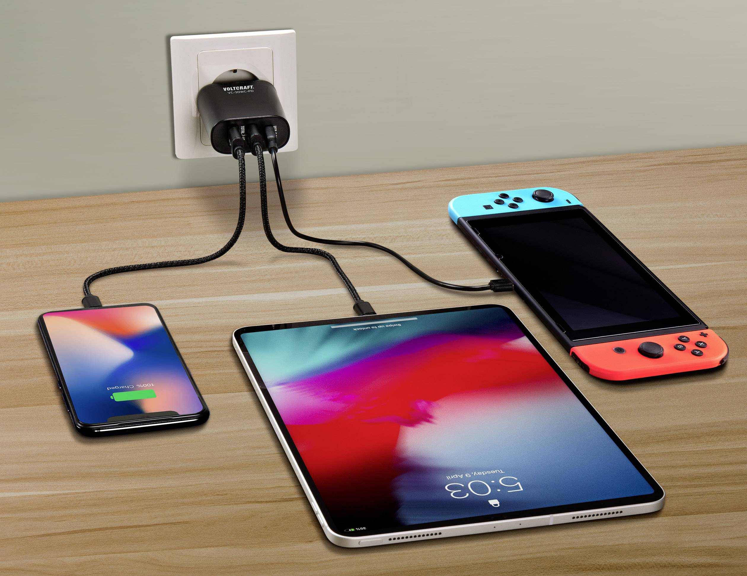 VOLTCRAFT;VC-30WC-PD;Chargeur USB30 W 1x USB-C, 2x USB-A.-7