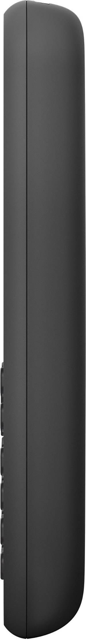 L'illustration montre la vue latérale d'une télécommande élancée, noire, sans touches visibles.