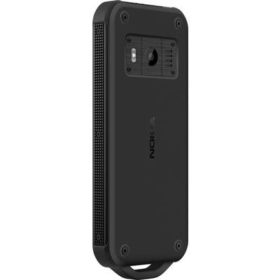 Un téléphone mobile robuste, noir, doté d'une caméra arrière visible et d'un haut-parleur, adapté aux utilisations intensives.