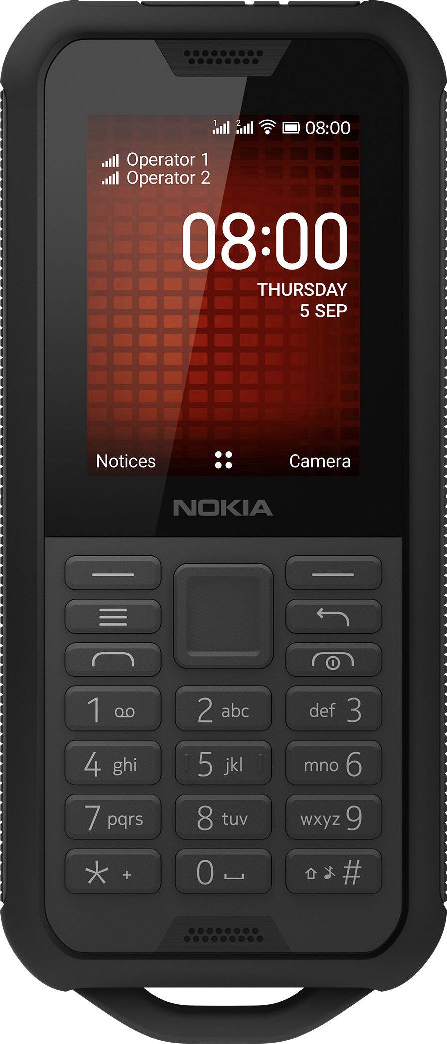 Un téléphone robuste avec un clavier physique. L'écran affiche '08:00, jeudi 5 sep'. Deux opérateurs, niveau de batterie et signal Wi-Fi sont visibles.