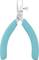 Une petite pince couleur aquamarine avec un mécanisme de serrage argenté à la tête, adaptée aux travaux électroniques de précision.