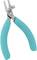 Pince avec poignées turquoise et parties métalliques en argent, adaptée aux travaux électroniques ou de précision.