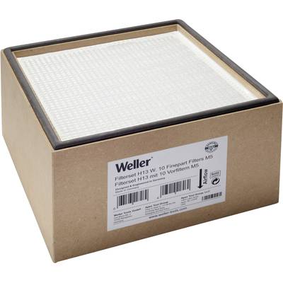 Filtre à air rectangulaire dans un emballage marron avec l'étiquette 'Ensemble de filtres Weller H13 avec 10 préfiltres M5', adapté pour la séparation des particules fines.