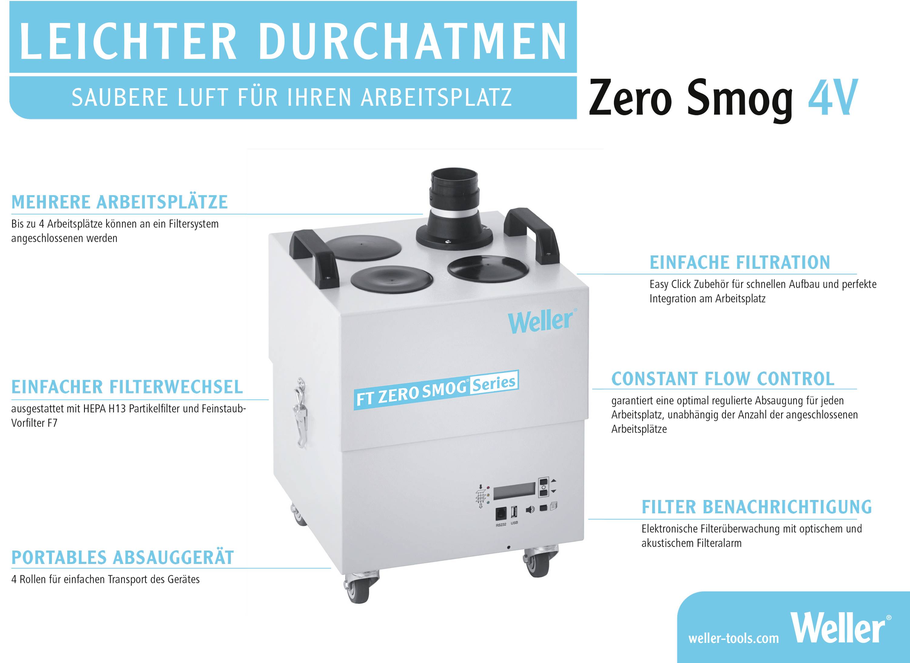 Weller Zero Smog 4V Extracteur de fumées 220 V, 240 V 275 VA-2
