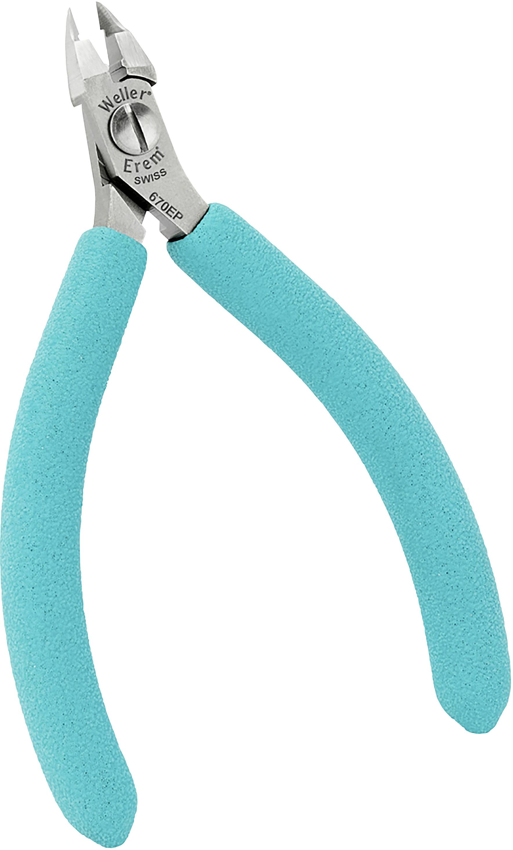Pince coupante à poignées bleues, adaptée pour la coupe précise de petits fils et câbles.