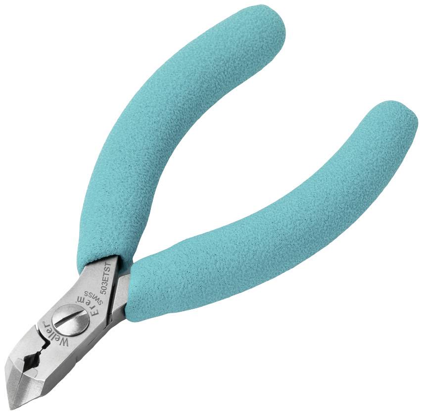 Une pince coupante avec des poignées bleu clair, adaptée pour couper de petits fils ou pour des travaux d'électronique.