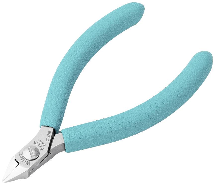 Un petit coupe-côté avec des poignées ergonomiques bleues et une lame fine, adapté aux travaux de précision.