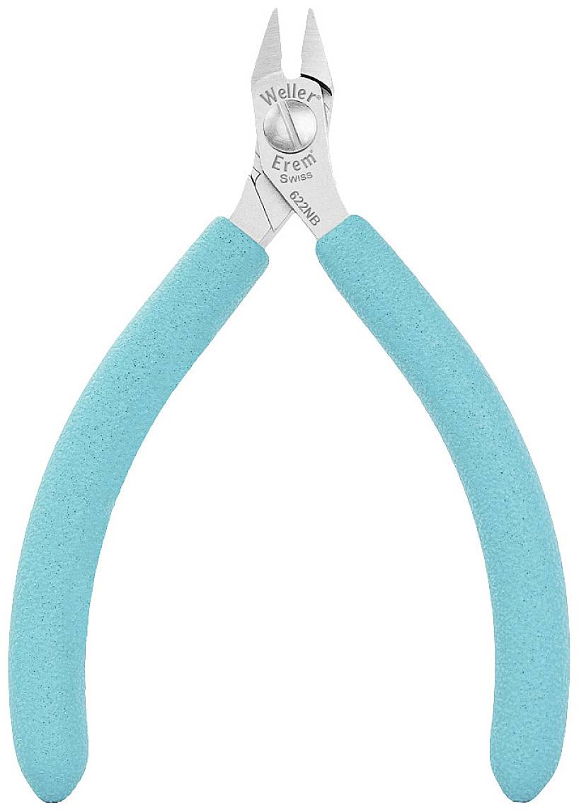 Une pince avec une poignée bleue antidérapante et une lame tranchante, adaptée pour des coupes précises dans les travaux électroniques ou artisanaux.