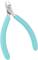 Pince avec des poignées turquoise et des lames de coupe argentées, adaptée pour couper précisément de petits fils ou composants.
