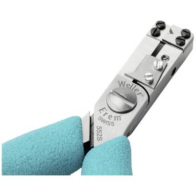 Un coupe-câbles de précision avec des poignées turquoises, adapté pour couper des fils fins, portant les marques 'Erem' et 'Weller' sur la lame.