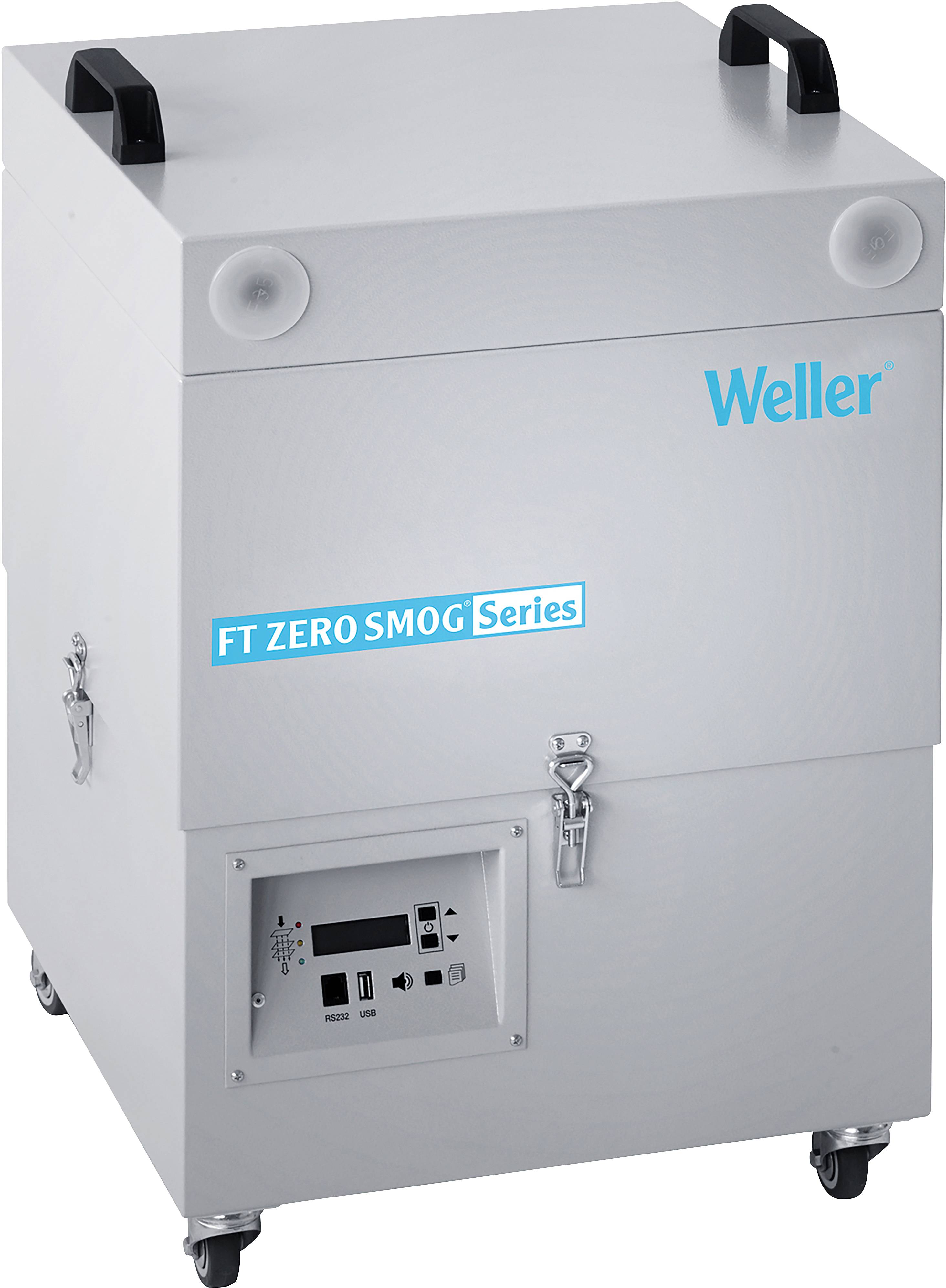 Appareil de filtration d'air de la marque 'Weller', modèle 'FT Zero Smog Series', en gris. L'appareil est monté sur roulettes et dispose de commandes sur la face avant.
