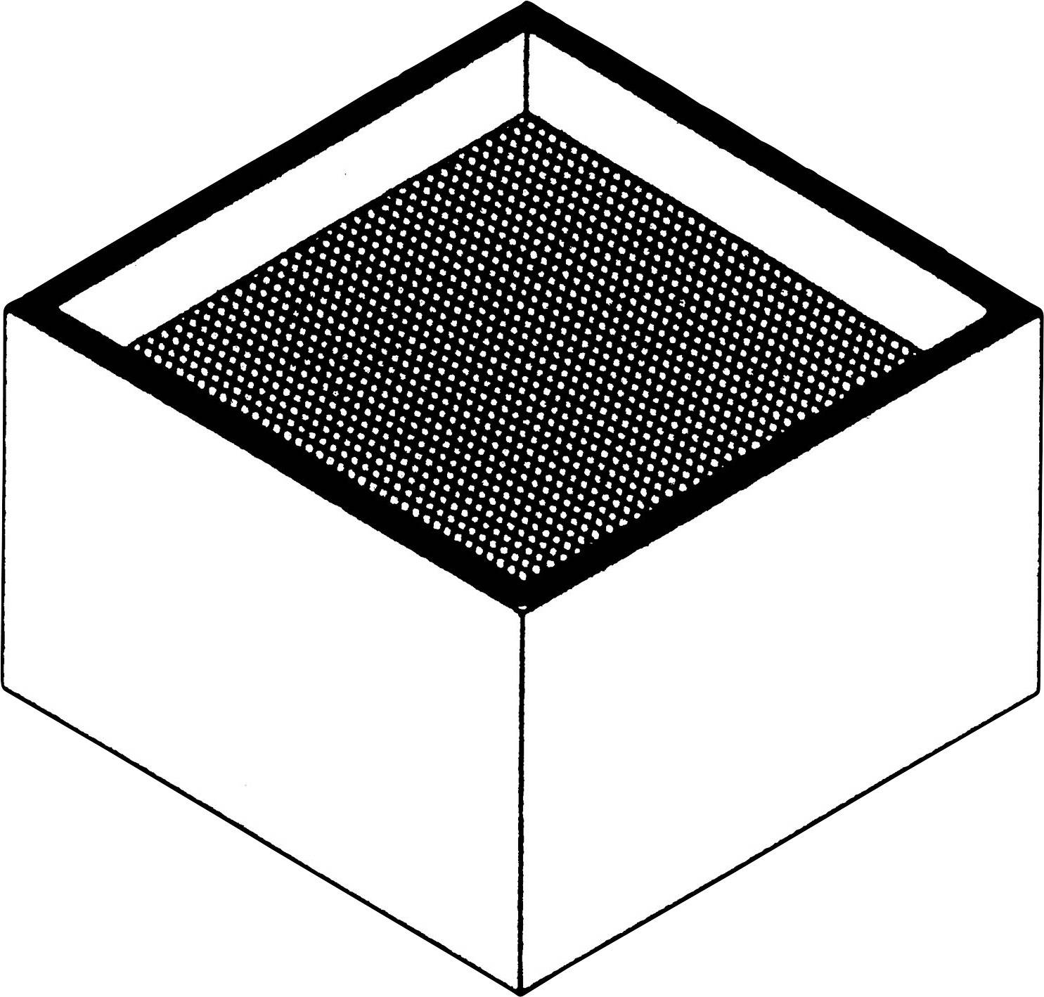 Un dessin isométrique d'un cube avec une surface pointillée sur le dessus.