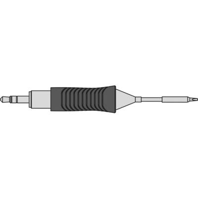 Un connecteur SMA optique avec une poignée à rainures noires, une base argentée et une sortie longue et étroite sur le côté droit.