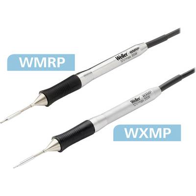 Deux fers à souder, modèles 'WMPR' et 'WXMP' de Weller. Les deux sont de couleur argent avec une poignée noire et portent l'inscription '12V/max. 55W'.