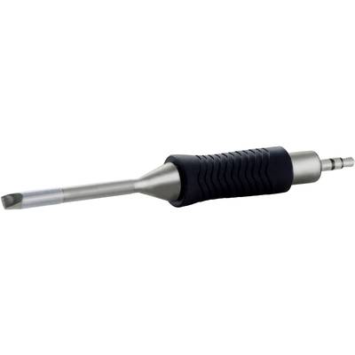 Instrument chirurgical métallique avec une partie manche mate et une lame pointue à biseau.