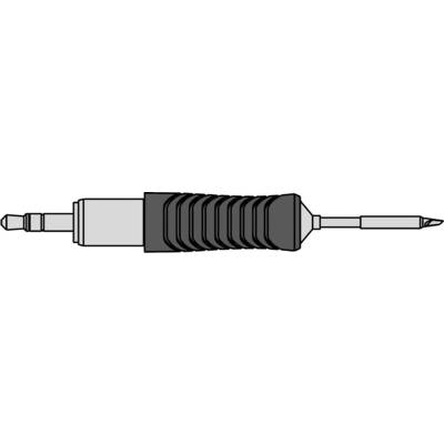 Dessin en noir et blanc d'un connecteur avec une poignée striée à gauche et une longue pointe fine à droite.
