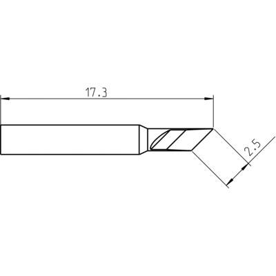 Un dessin technique d'un outil de coupe d'angle avec les dimensions suivantes : longueur 17,3 et angle 2,5 degrés.