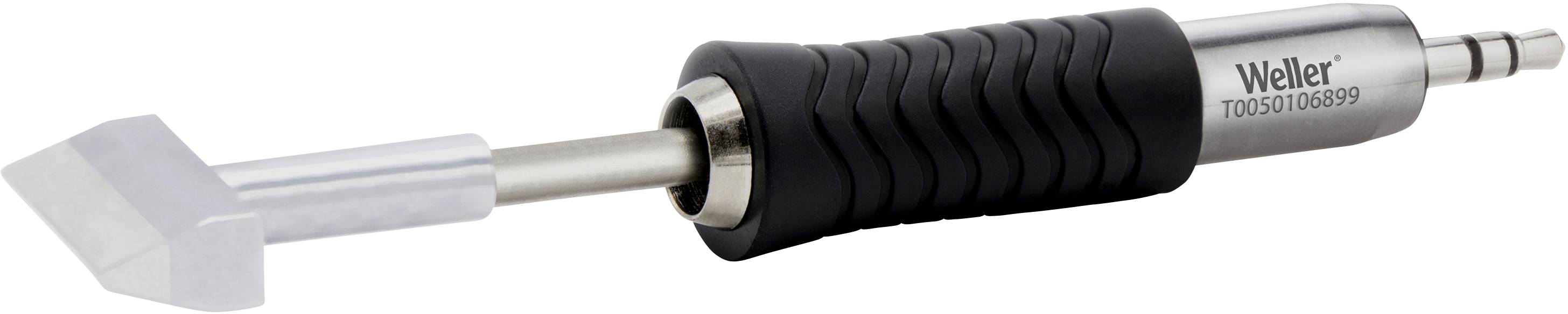 Fer à souder avec poignée noire et une tête de soudure plate et métallique, marque 'Weller', adapté pour des travaux de soudure délicats.