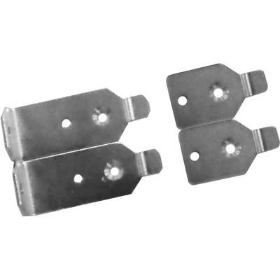 Deux grandes et deux petites plaques métalliques rectangulaires aux coins arrondis, comportant des trous en leur centre, probablement destinés à des fins de fixation.