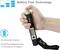 Une main tient un appareil noir et gris sans batterie, équipé d'un écran et d'un bracelet. Écologique, aucun changement de batterie nécessaire.