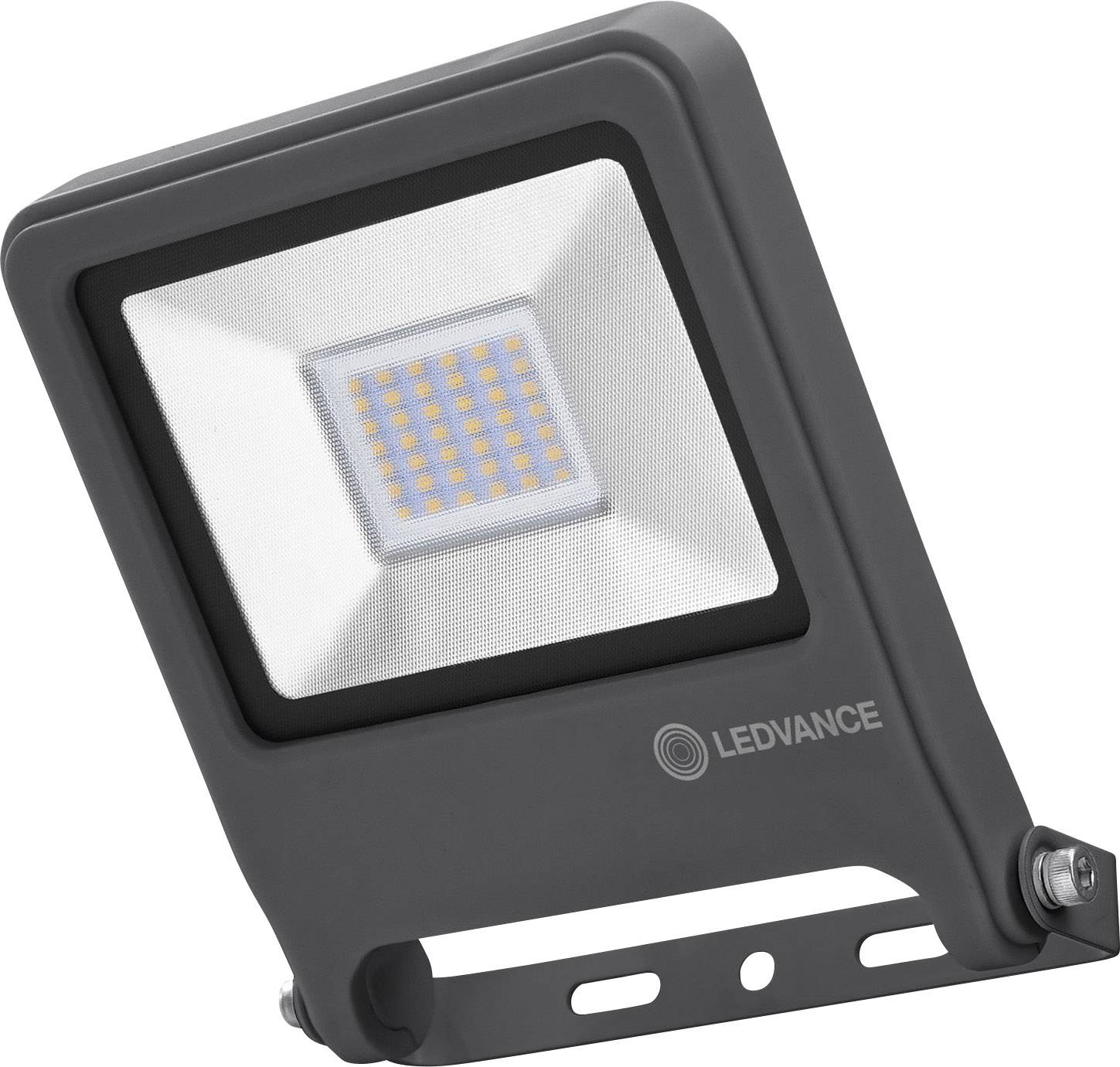Projecteur LED Ledvance en noir, avec boîtier rectangulaire. Adapté pour l'éclairage extérieur et intérieur.