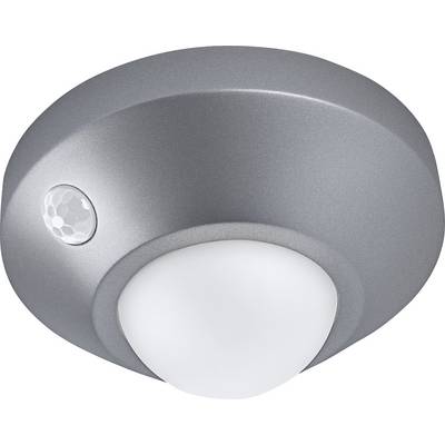 Un luminaire de plafond rond gris avec un détecteur de mouvement intégré sur la gauche.