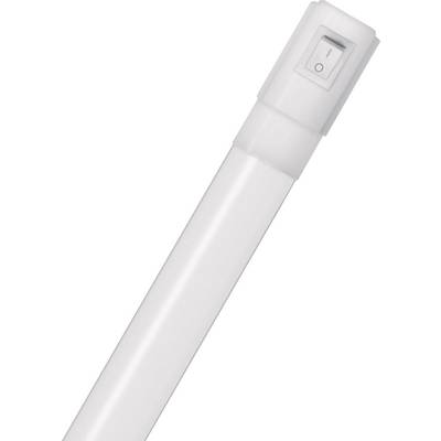 Tube fluorescent avec interrupteur intégré à l'extrémité, en position inclinée. Son utilisation est simple et intuitive.