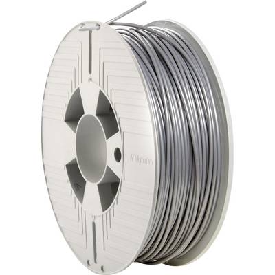 Une bobine de plastique avec un fil de filament gris, probablement destinée à l'impression 3D.
