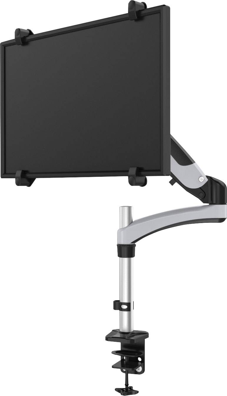 Bras de moniteur avec support. Réglable en hauteur et en inclinaison, adapté pour une fixation sur une table.