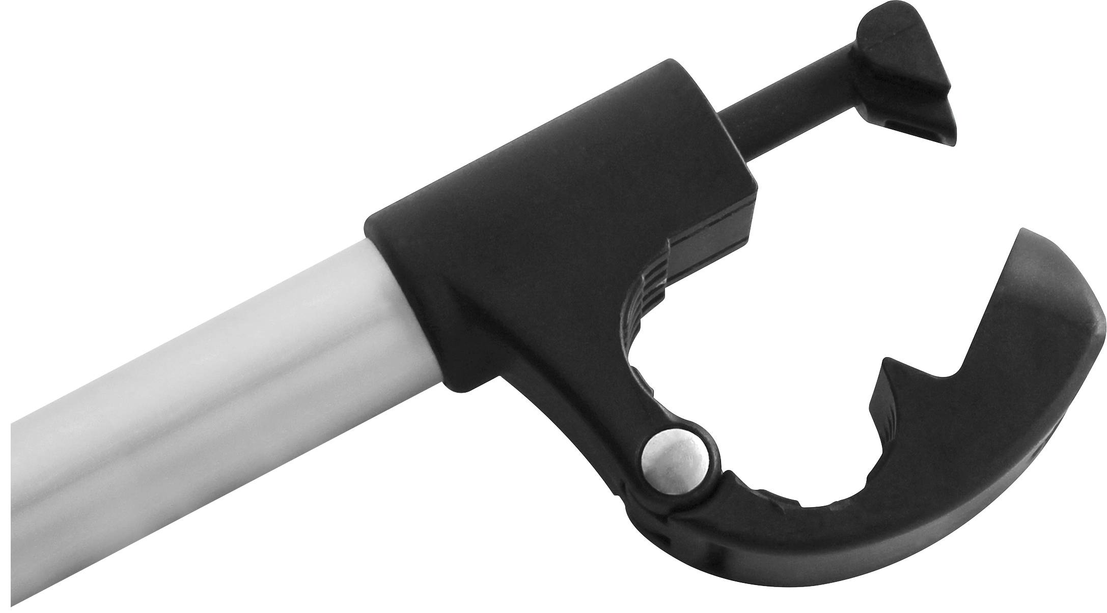Une pince avec une poignée noire et argentée, utilisée pour saisir des objets.