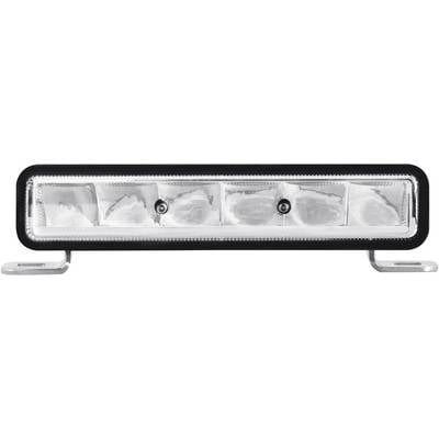 Une barre lumineuse LED rectangulaire avec cinq lentilles transparentes et un cadre noir, montée sur deux petites supports métalliques.