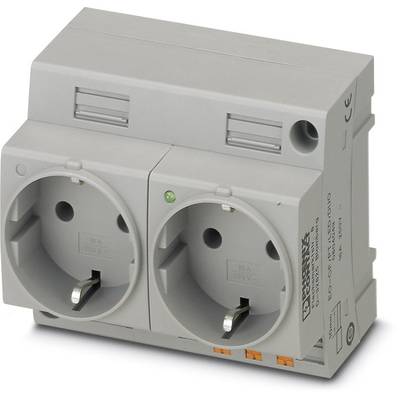 Prise double encastrée en gris, adaptée pour 16 A, 250 V.
