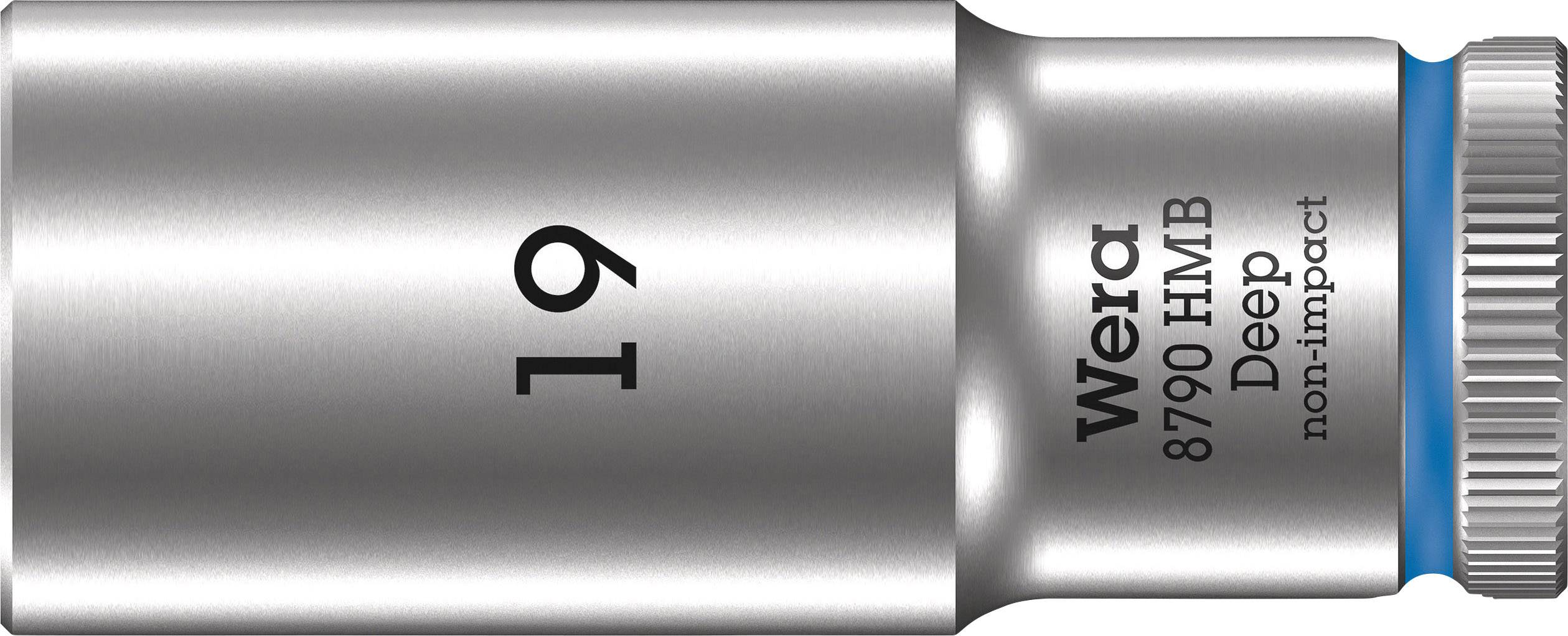 Une douille profonde de la marque Wera, modèle '8790 HMB', de taille '19', en métal, adaptée aux applications non percutantes.