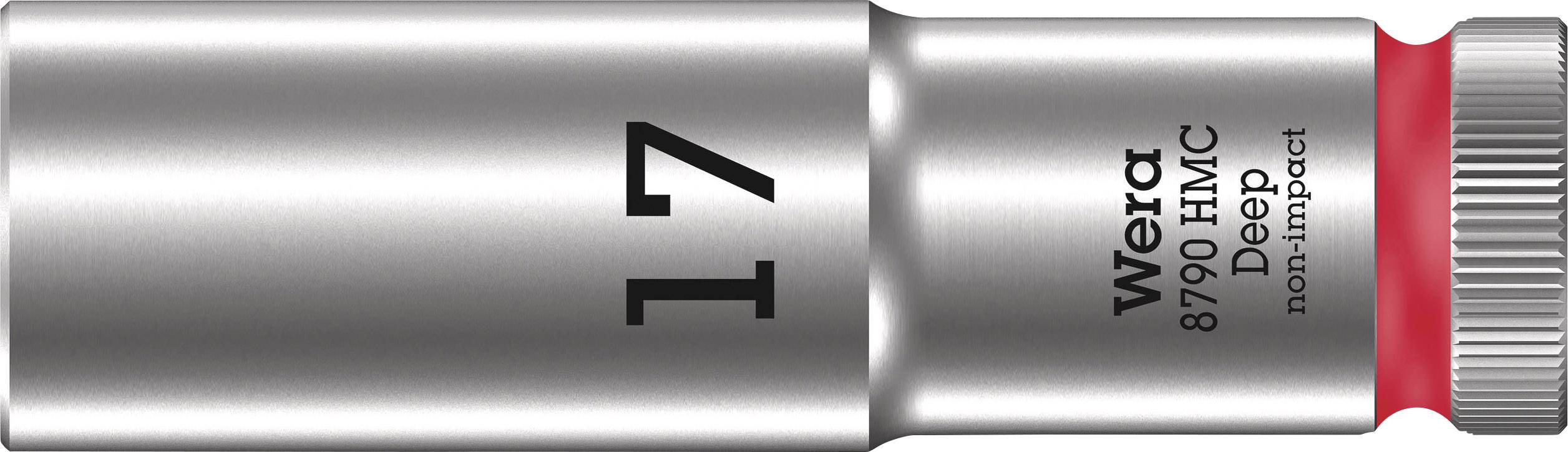 Clé à douille métallique portant l'inscription '17', fabricant 'Wera', modèle '8790 HMC Deep', adaptée aux applications non percutantes.